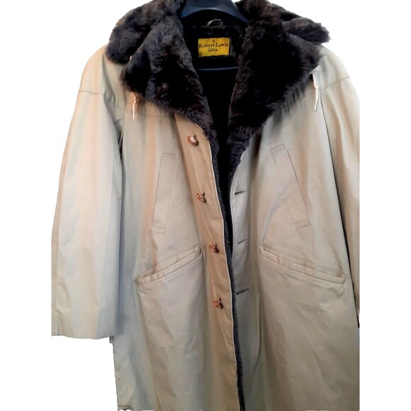 Vintage A Robert Lewis Idea HEAVY Coat Size 42 Mens Large Beige Faux Fur Lining - Picture 2 of 16